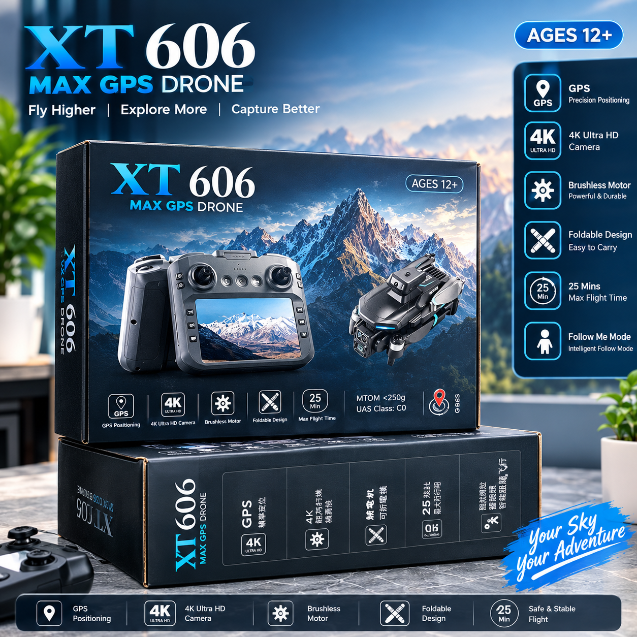 XT 606 MAX GPS Drone | 4K Ultra HD Brushless Camera Drone